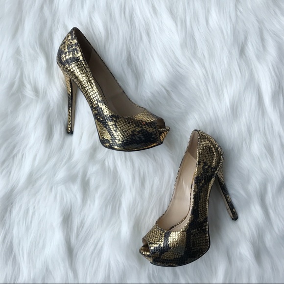 ✨Enzo Angiolini Eatanen heels. Black &Gold. 5 inch - Picture 1 of 8